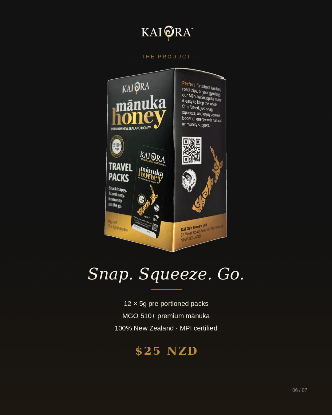 510+ MGO Mānuka Honey Snappaks 12×5g | Kai Ora